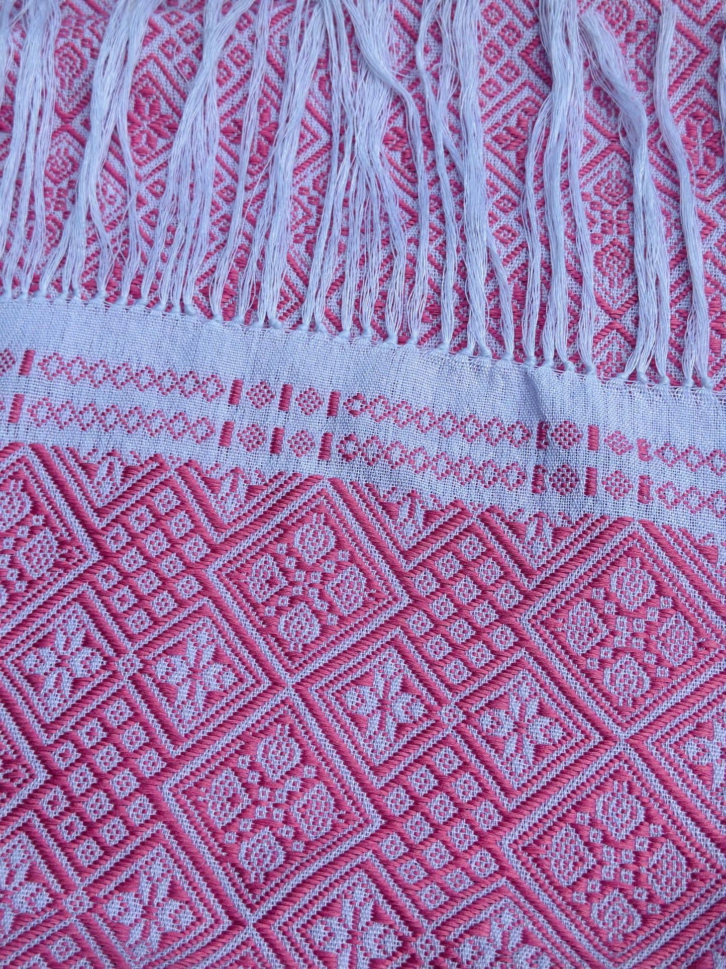 High-end Handcrafted Anise Field Pattern Chinese Pink White Zhuang Brocade Silk Cloth Scarf Tea Table Cloth