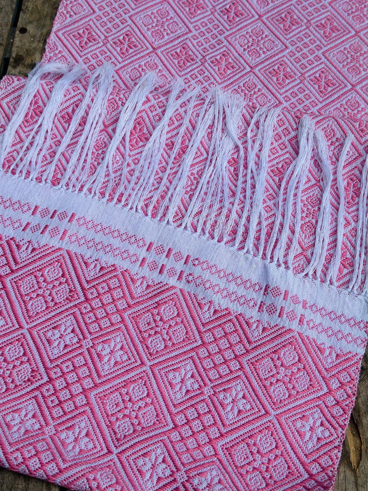 High-end Handcrafted Anise Field Pattern Chinese Pink White Zhuang Brocade Silk Cloth Scarf Tea Table Cloth