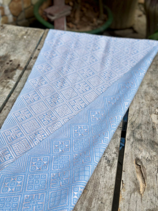 High-end Handcrafted  Swallow Field Anise Pattern Chinese Blue white Zhuang Brocade Silk Cloth Scarf Tea Table Cloth