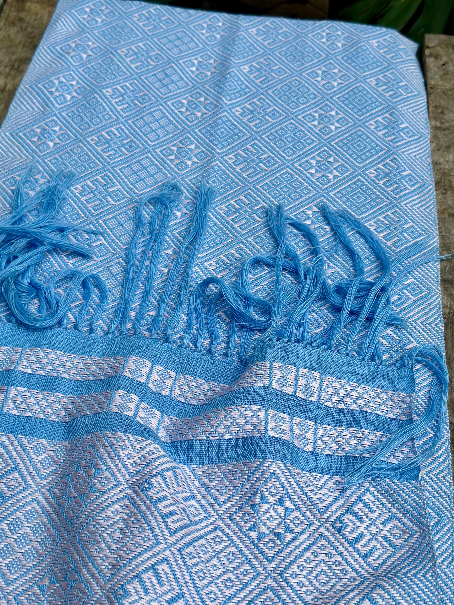 High-end Handcrafted  Swallow Field Anise Pattern Chinese Blue white Zhuang Brocade Silk Cloth Scarf Tea Table Cloth