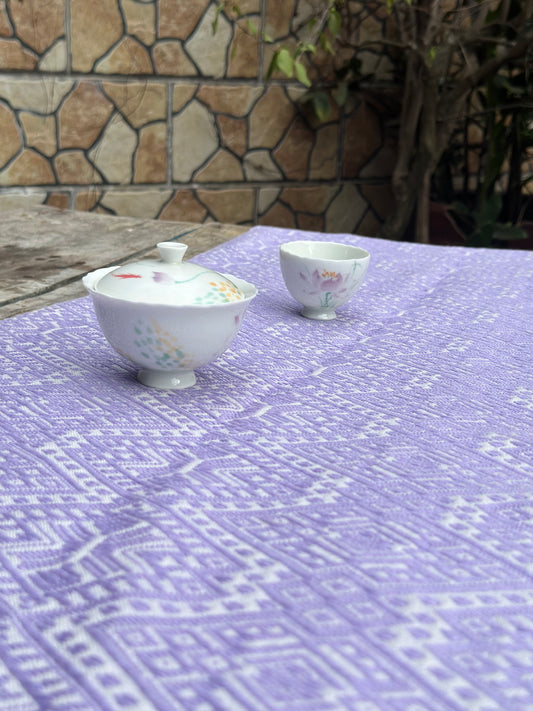 High-end Handcrafted Butterfly Field Pattern Chinese Purple White Zhuang Brocade Silk Cloth Scarf Tea Table Cloth