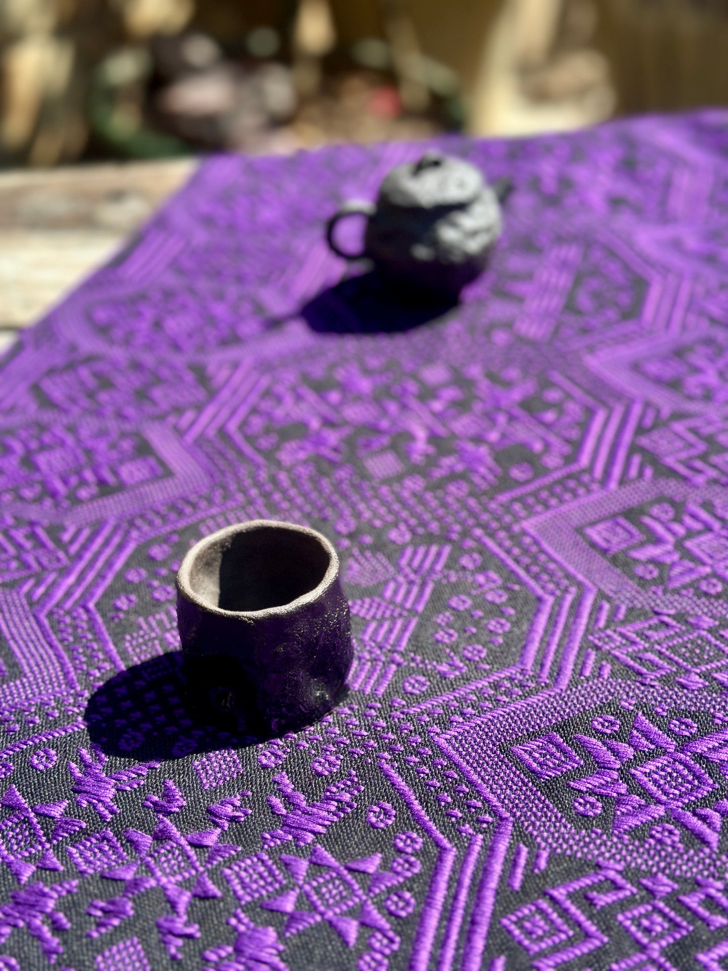 High-end Handcrafted Dragon Phoenix Pattern Chinese Purple Black Zhuang Brocade Silk Cloth Scarf Tea Table Cloth