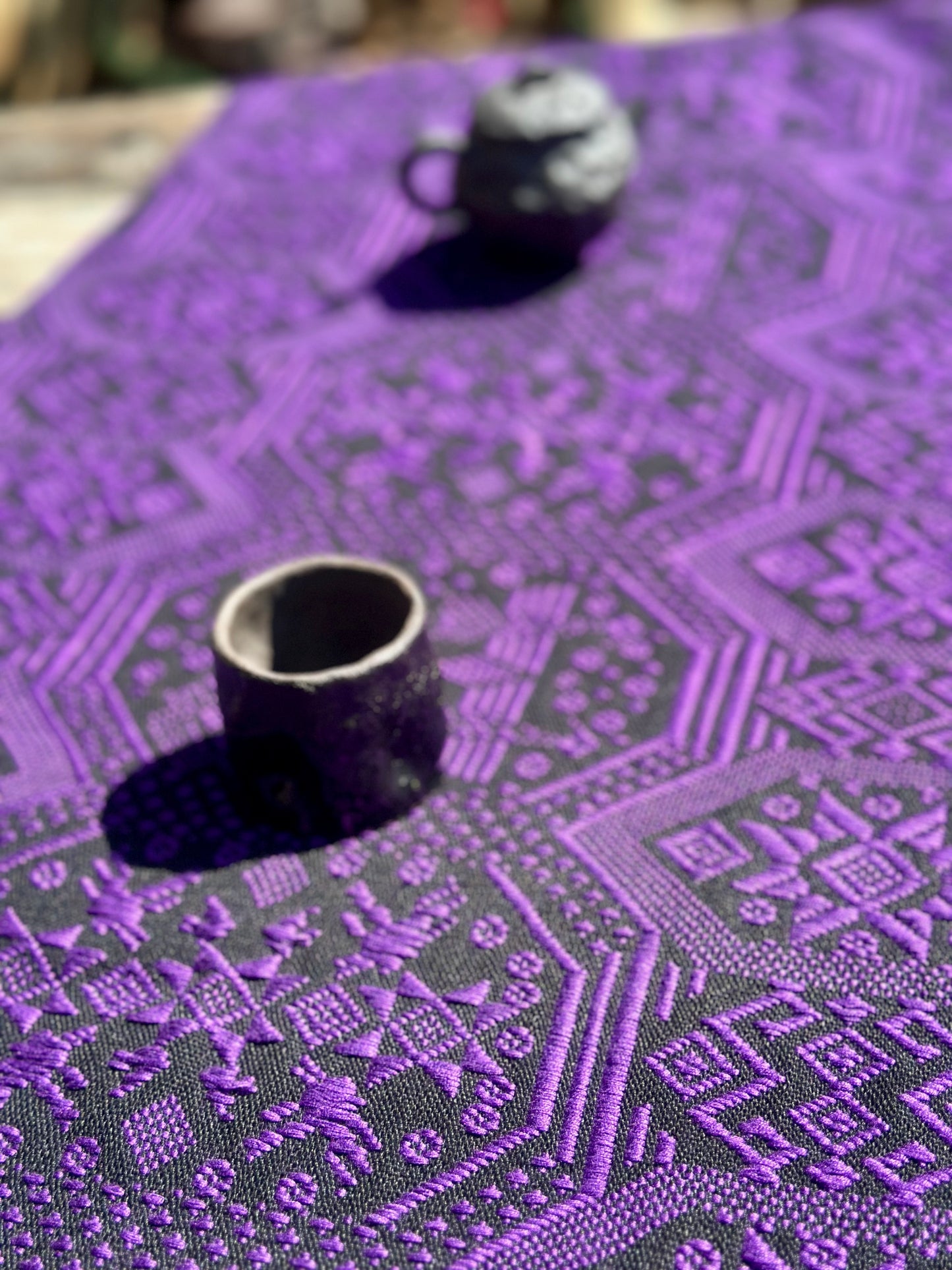 High-end Handcrafted Dragon Phoenix Pattern Chinese Purple Black Zhuang Brocade Silk Cloth Scarf Tea Table Cloth