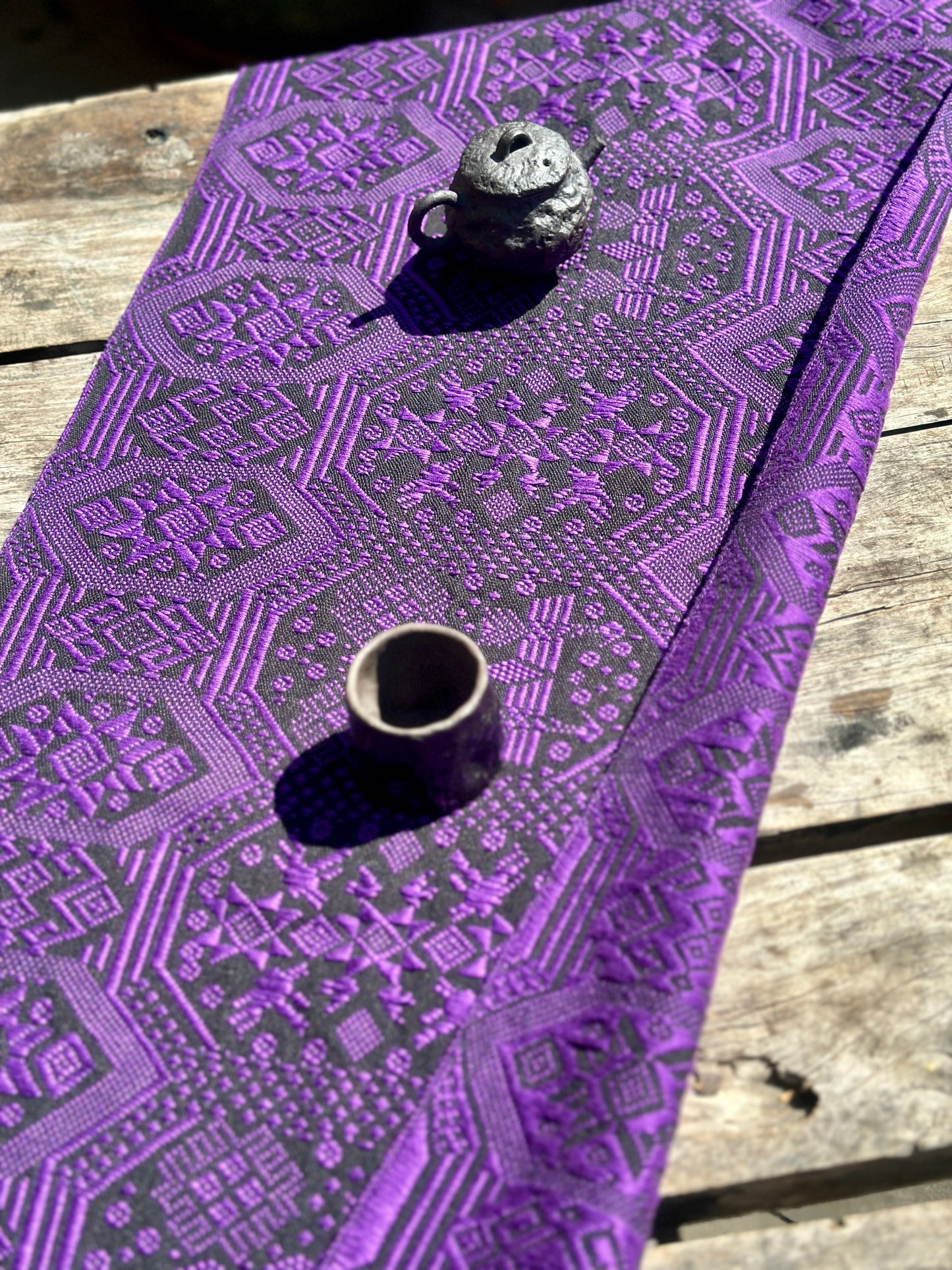 High-end Handcrafted Dragon Phoenix Pattern Chinese Purple Black Zhuang Brocade Silk Cloth Scarf Tea Table Cloth