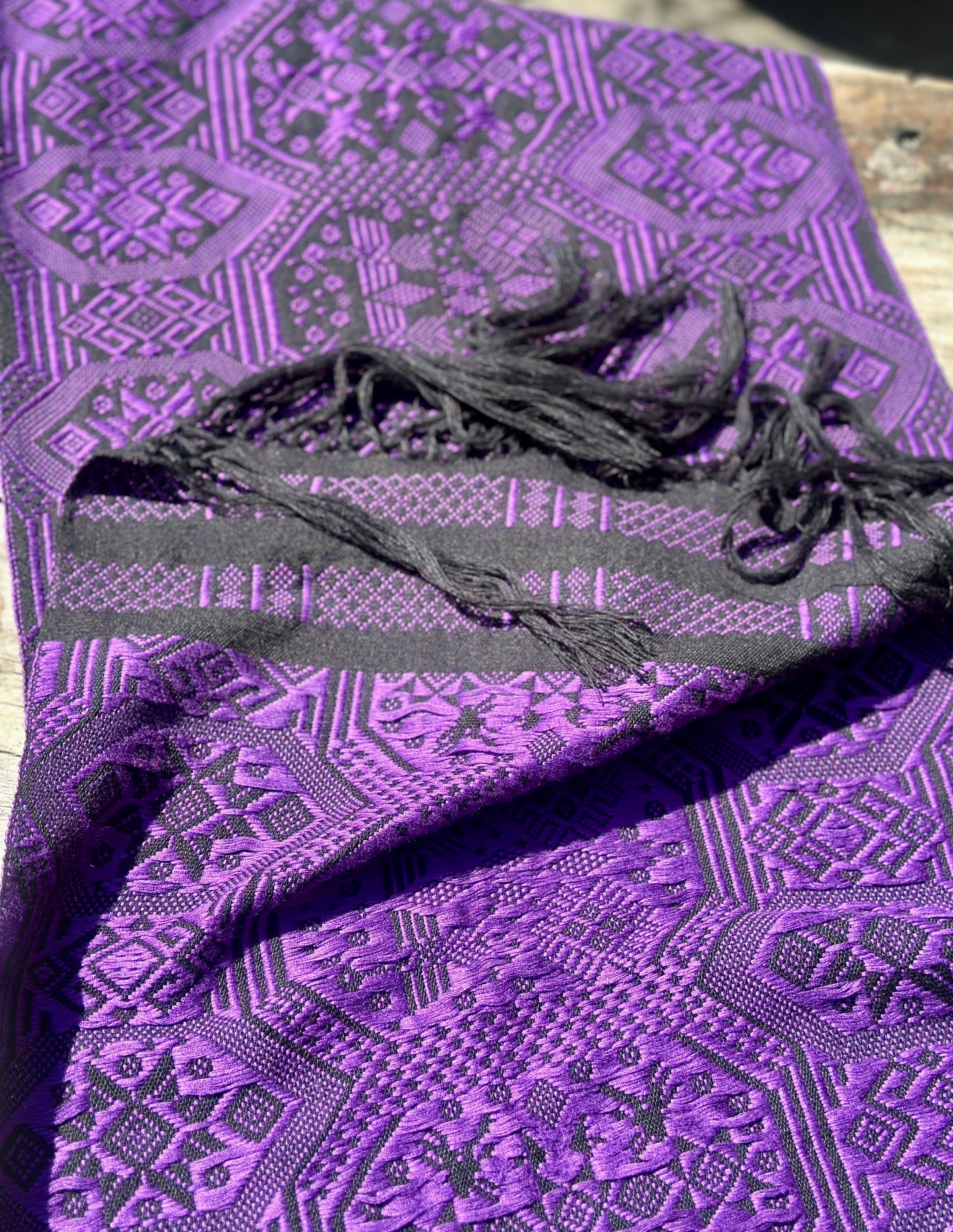 High-end Handcrafted Dragon Phoenix Pattern Chinese Purple Black Zhuang Brocade Silk Cloth Scarf Tea Table Cloth