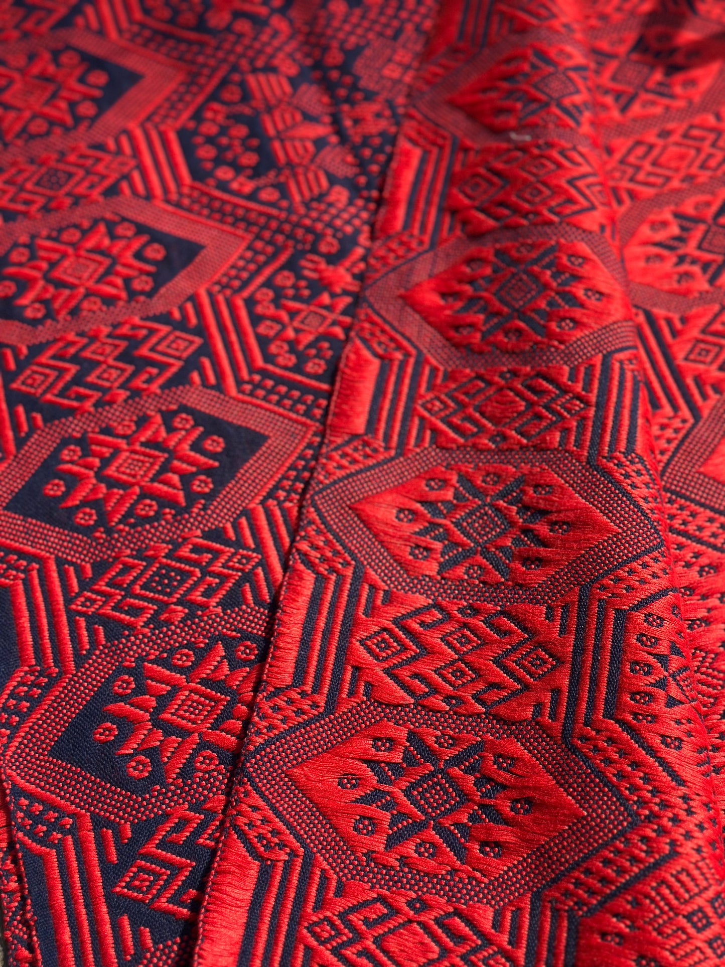 High-end Handcrafted Orange Red Blue Phoenix Dragon Pattern Chinese Zhuang Brocade Silk Cloth Scarf Tea Table Cloth