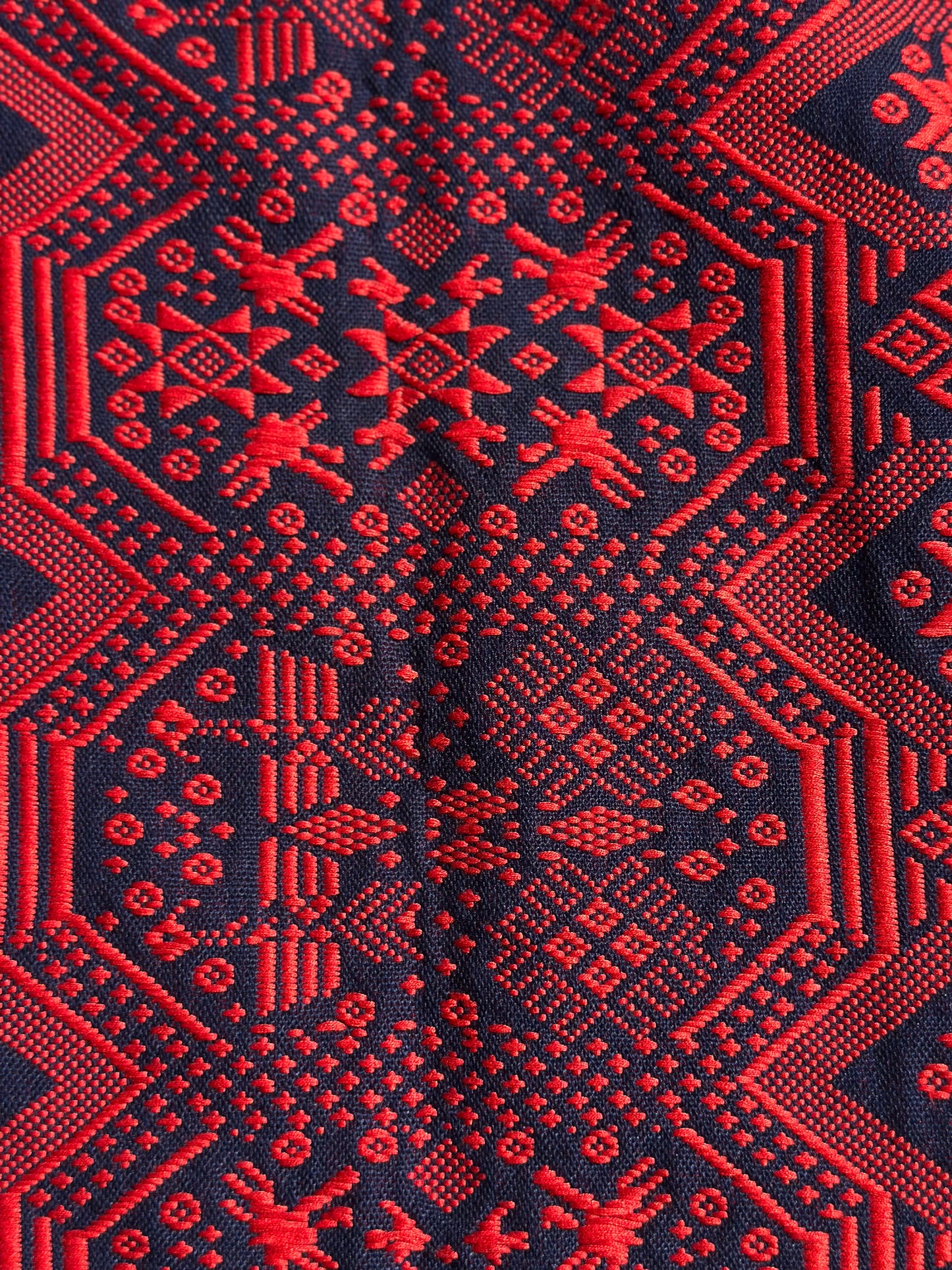 High-end Handcrafted Orange Red Blue Phoenix Dragon Pattern Chinese Zhuang Brocade Silk Cloth Scarf Tea Table Cloth