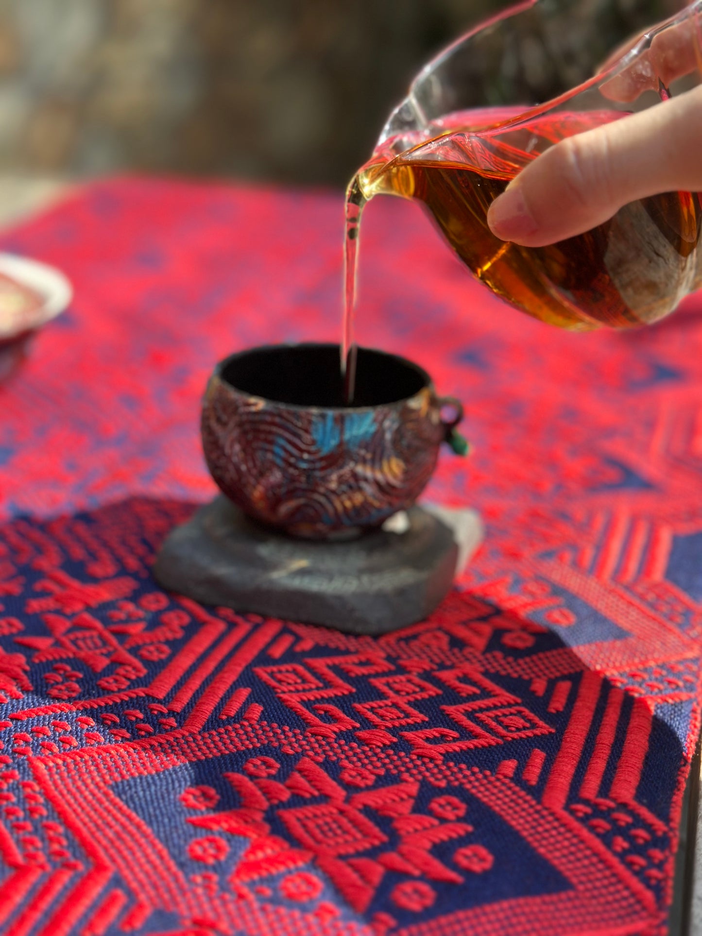 High-end Handcrafted Orange Red Blue Phoenix Dragon Pattern Chinese Zhuang Brocade Silk Cloth Scarf Tea Table Cloth