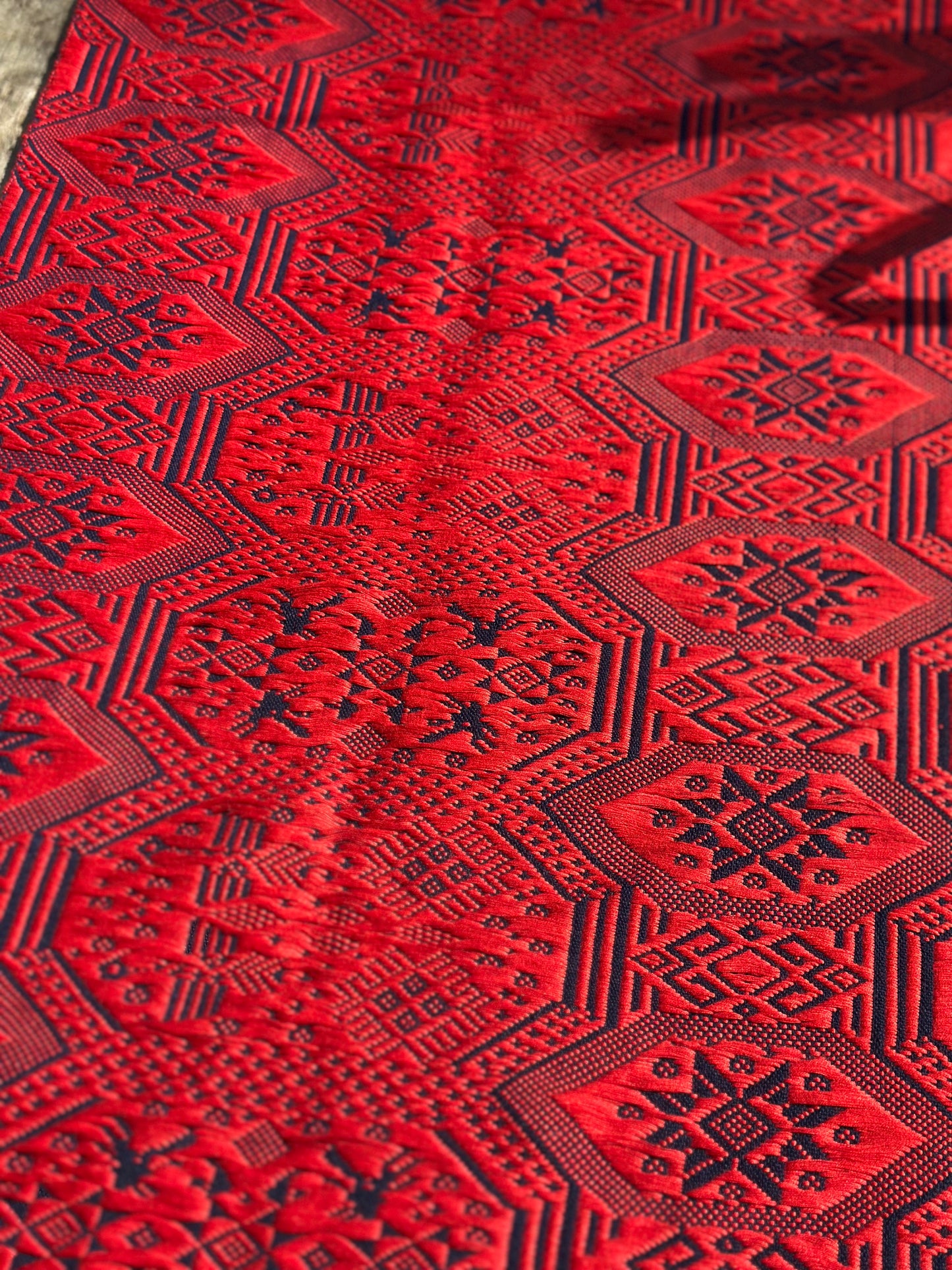 High-end Handcrafted Orange Red Blue Phoenix Dragon Pattern Chinese Zhuang Brocade Silk Cloth Scarf Tea Table Cloth