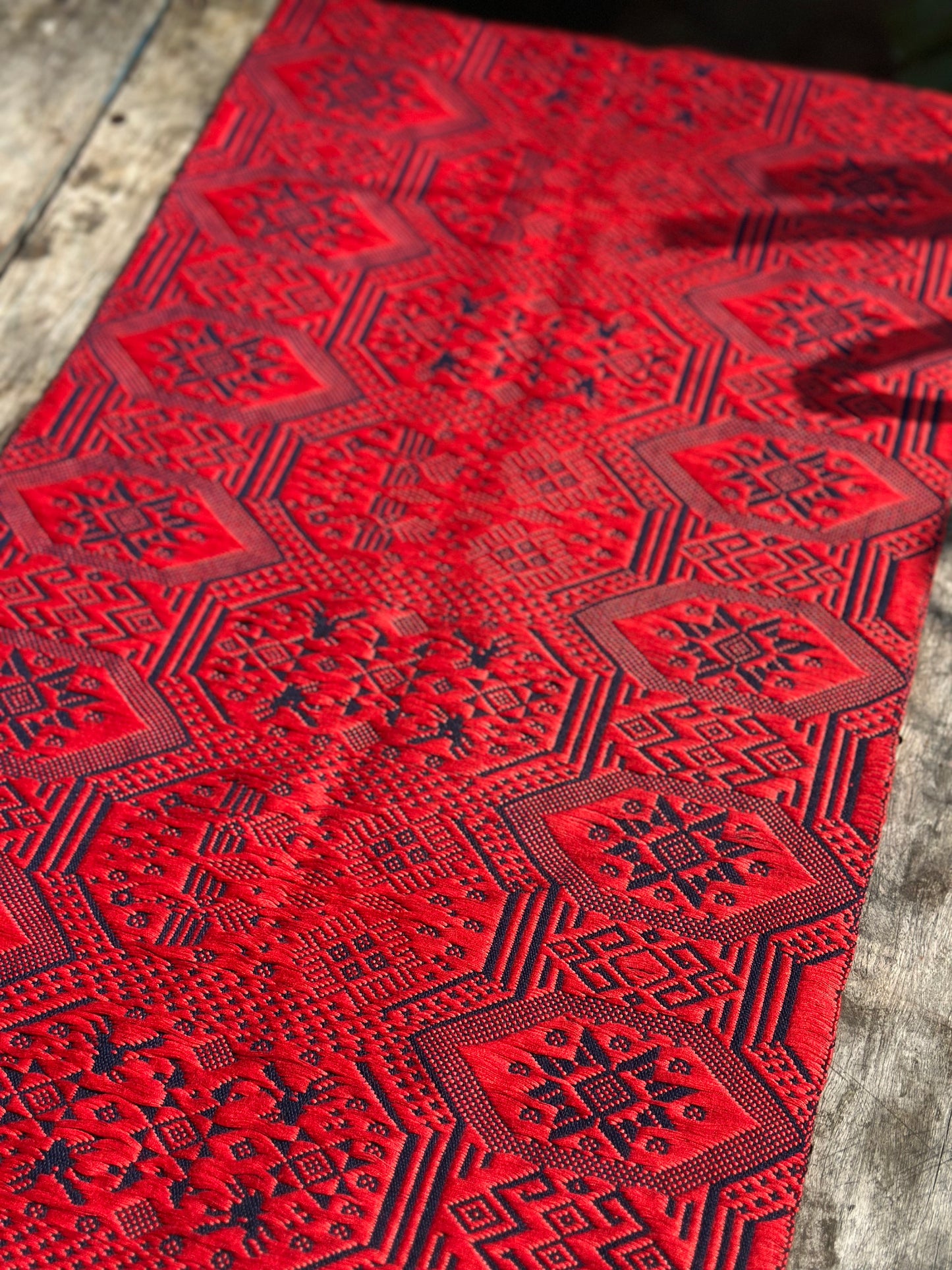 High-end Handcrafted Orange Red Blue Phoenix Dragon Pattern Chinese Zhuang Brocade Silk Cloth Scarf Tea Table Cloth