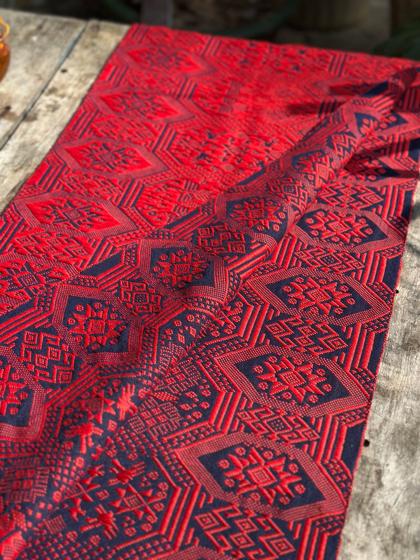 High-end Handcrafted Orange Red Blue Phoenix Dragon Pattern Chinese Zhuang Brocade Silk Cloth Scarf Tea Table Cloth