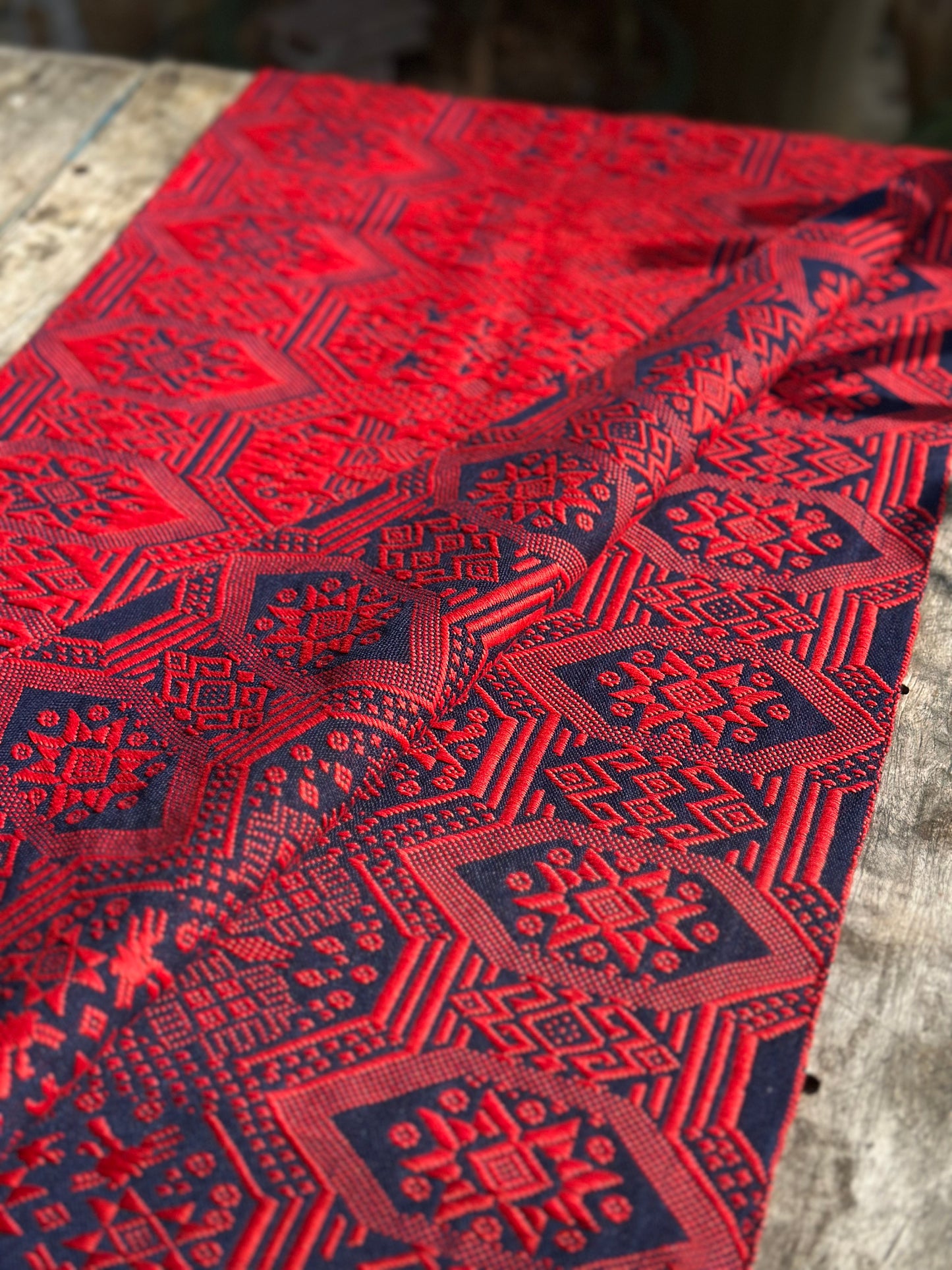 High-end Handcrafted Orange Red Blue Phoenix Dragon Pattern Chinese Zhuang Brocade Silk Cloth Scarf Tea Table Cloth
