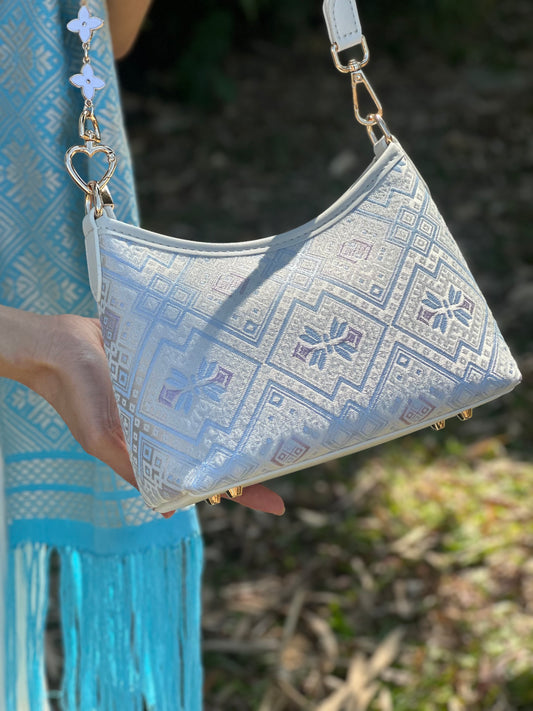 Handmade Chinese High-class Zhuang Brocade Butterfly Pattern Classic Purple Handle Bag