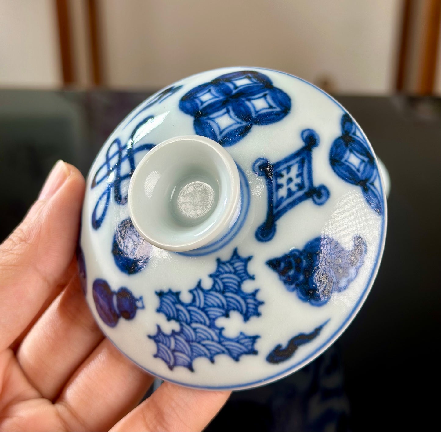 Handpainted Chinese Horse Pattern Blue White Porcelain Jingdezhen Gaiwan Teapot