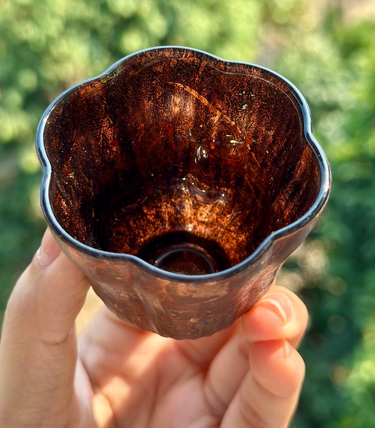 Handcrafted Traditional Chinese Lacquer Ware Glass Hign-end Flower Shape Teacup