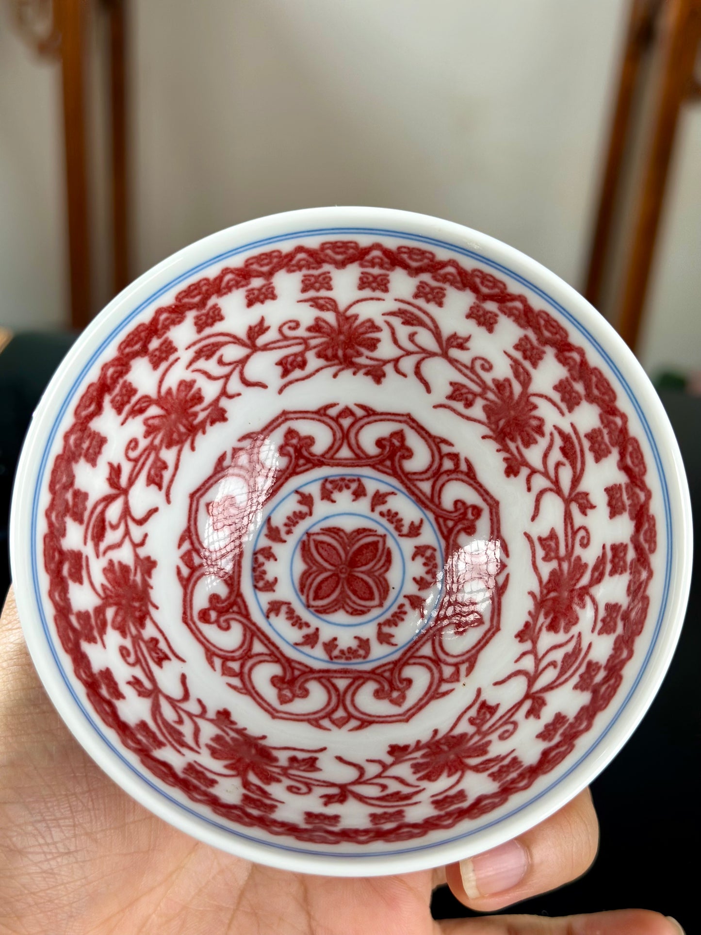 Handpainted Chinese  Underglaze Red Youlihong Porcelain Jingdezhen Traditional Covert Eight Immortals Anbaxian Pattern Teacup