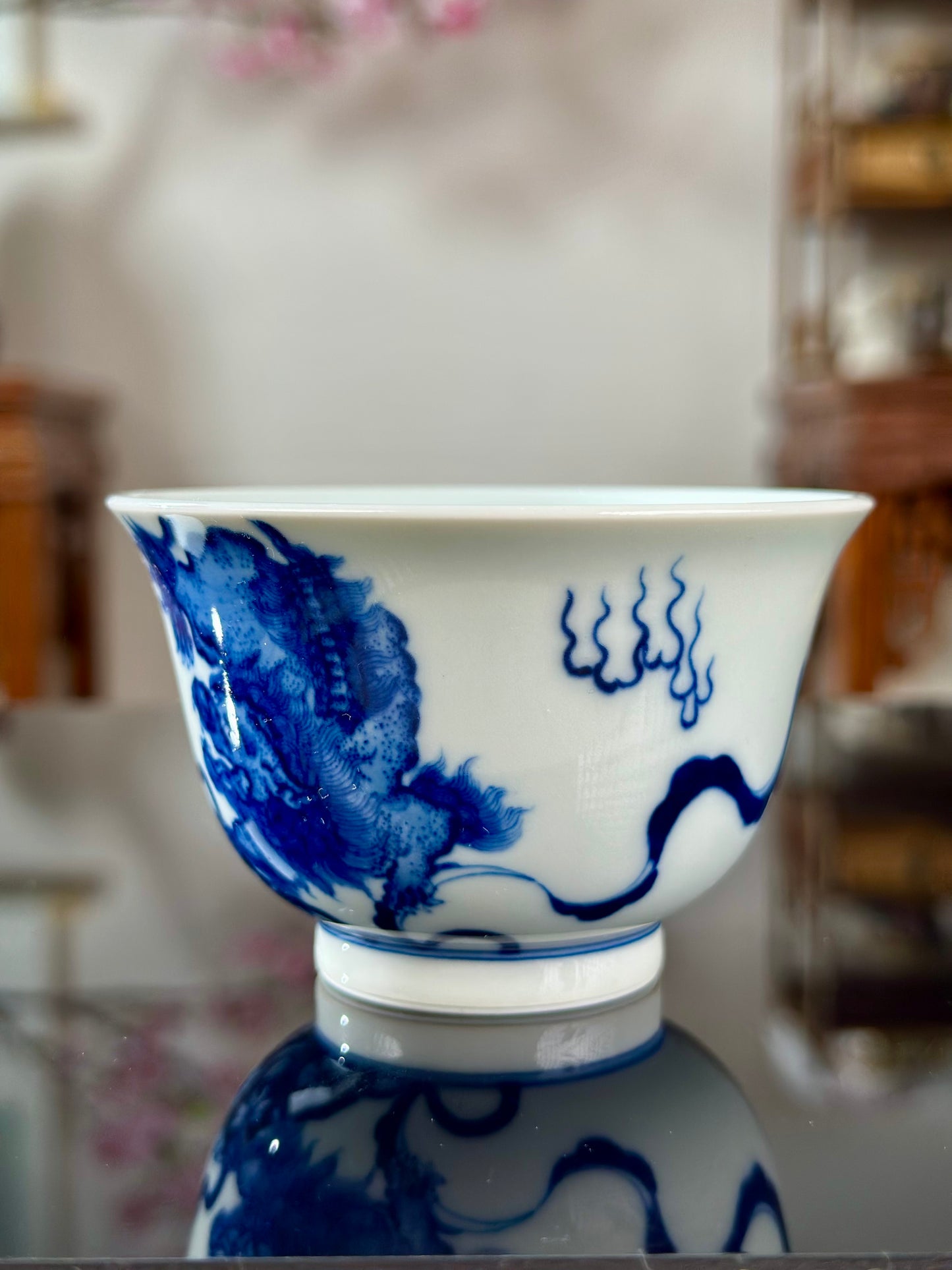 Handpainted Chinese Lion Pattern Blue White Porcelain Jingdezhen Gaiwan Teapot