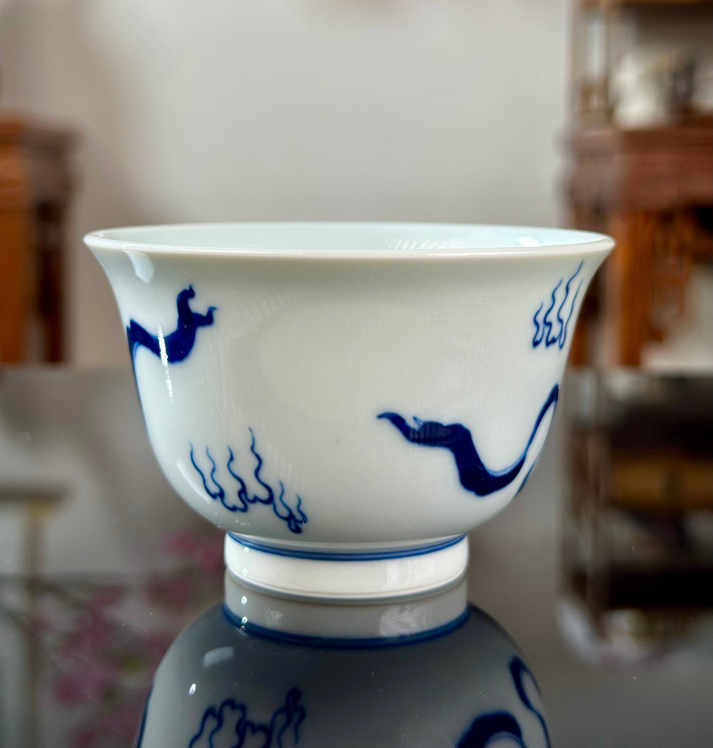 Handpainted Chinese Lion Pattern Blue White Porcelain Jingdezhen Gaiwan Teapot