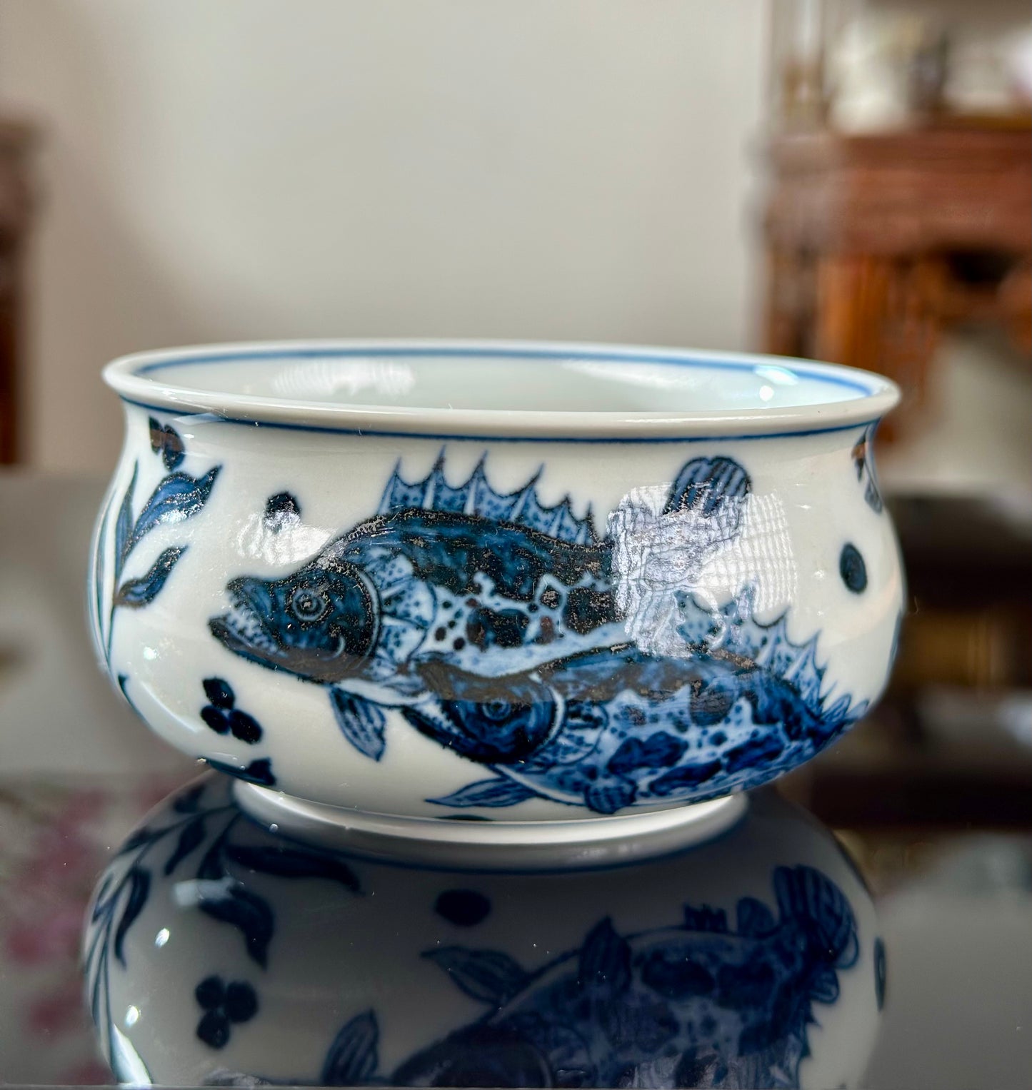 Handpainted Chinese Traditional Fish Imitating Yuan Dynasty Style Blue White Porcelain Teapot Jingdezhen Gaiwan
