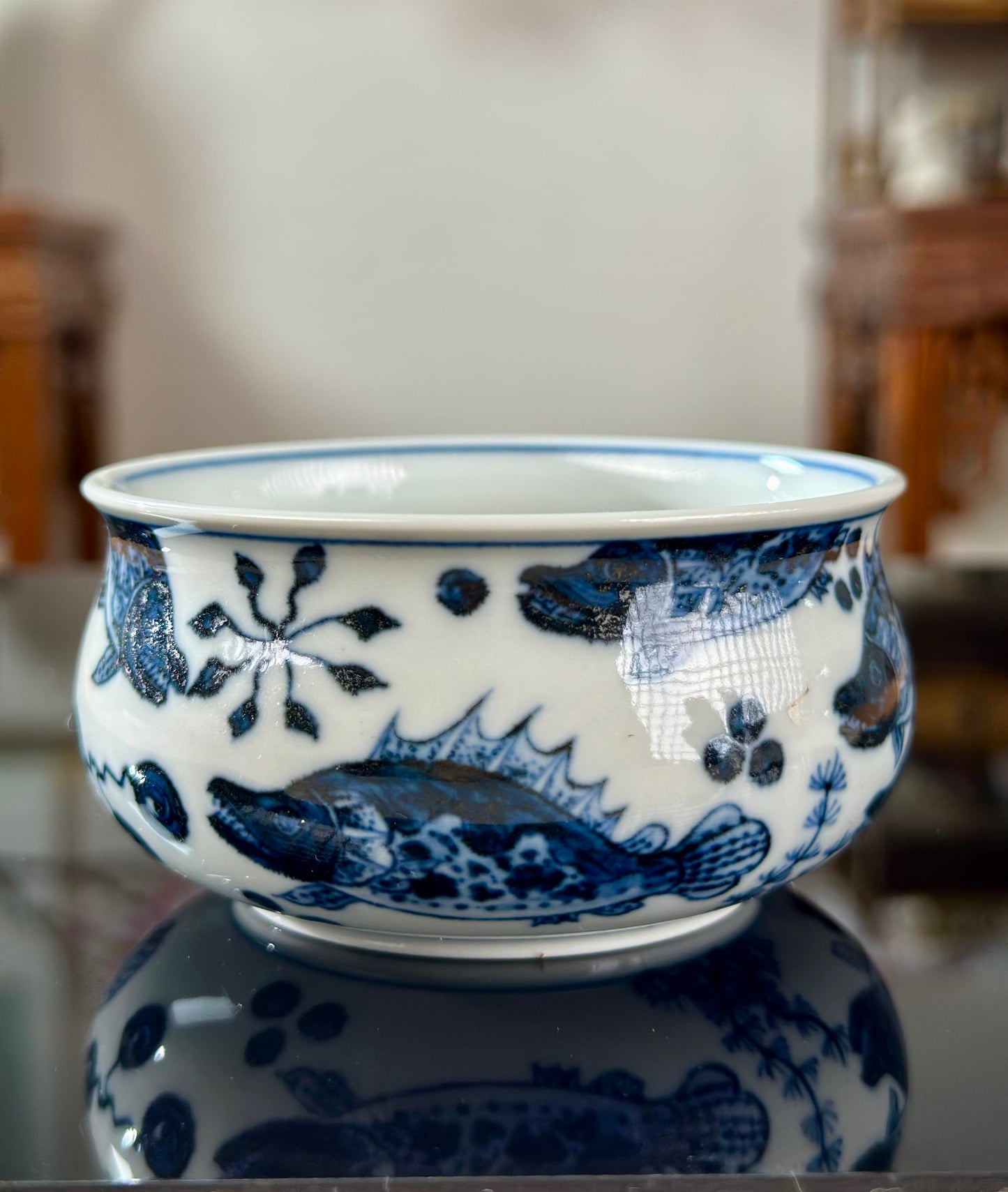 Handpainted Chinese Traditional Fish Imitating Yuan Dynasty Style Blue White Porcelain Teapot Jingdezhen Gaiwan