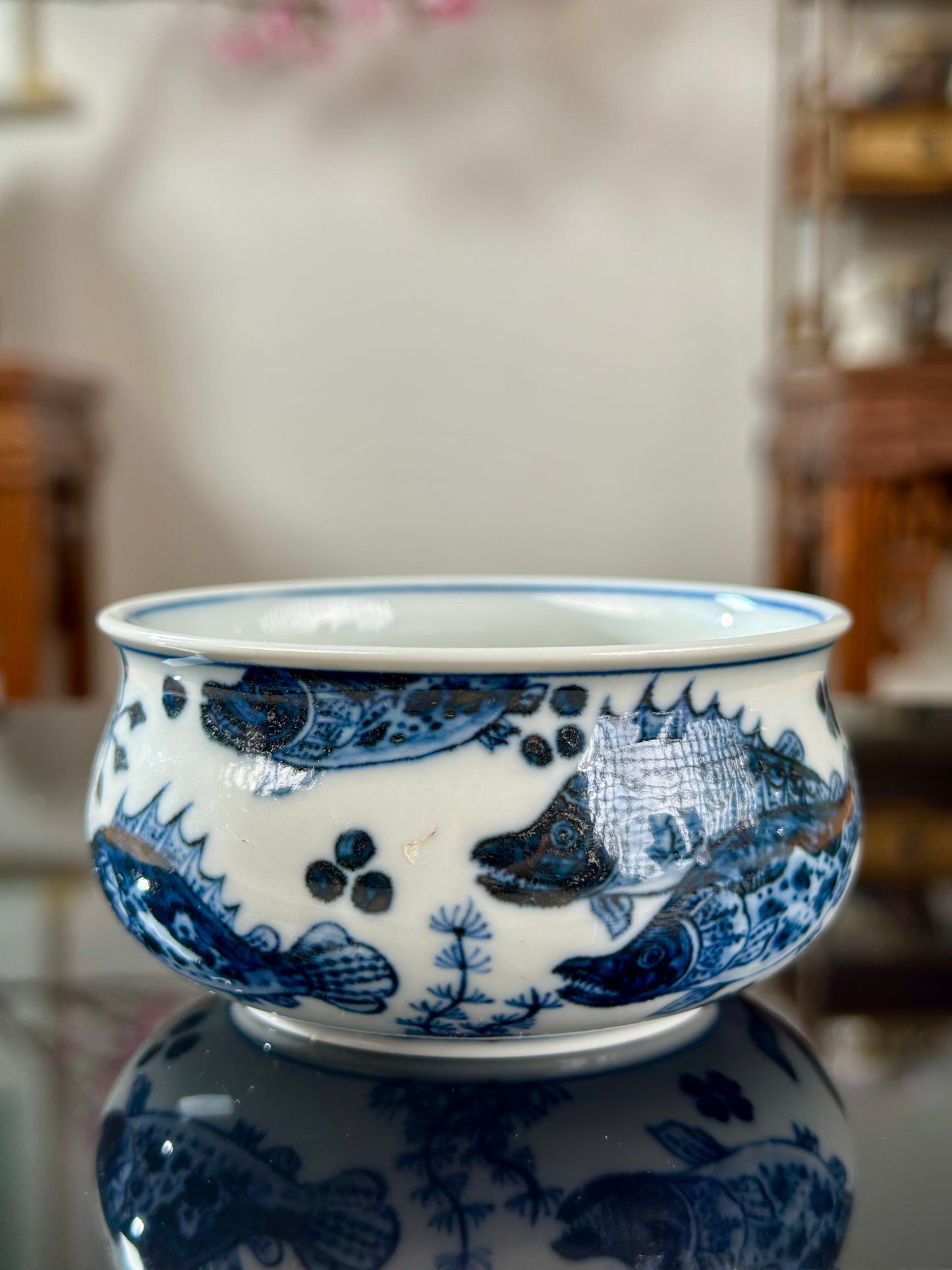 Handpainted Chinese Traditional Fish Imitating Yuan Dynasty Style Blue White Porcelain Teapot Jingdezhen Gaiwan