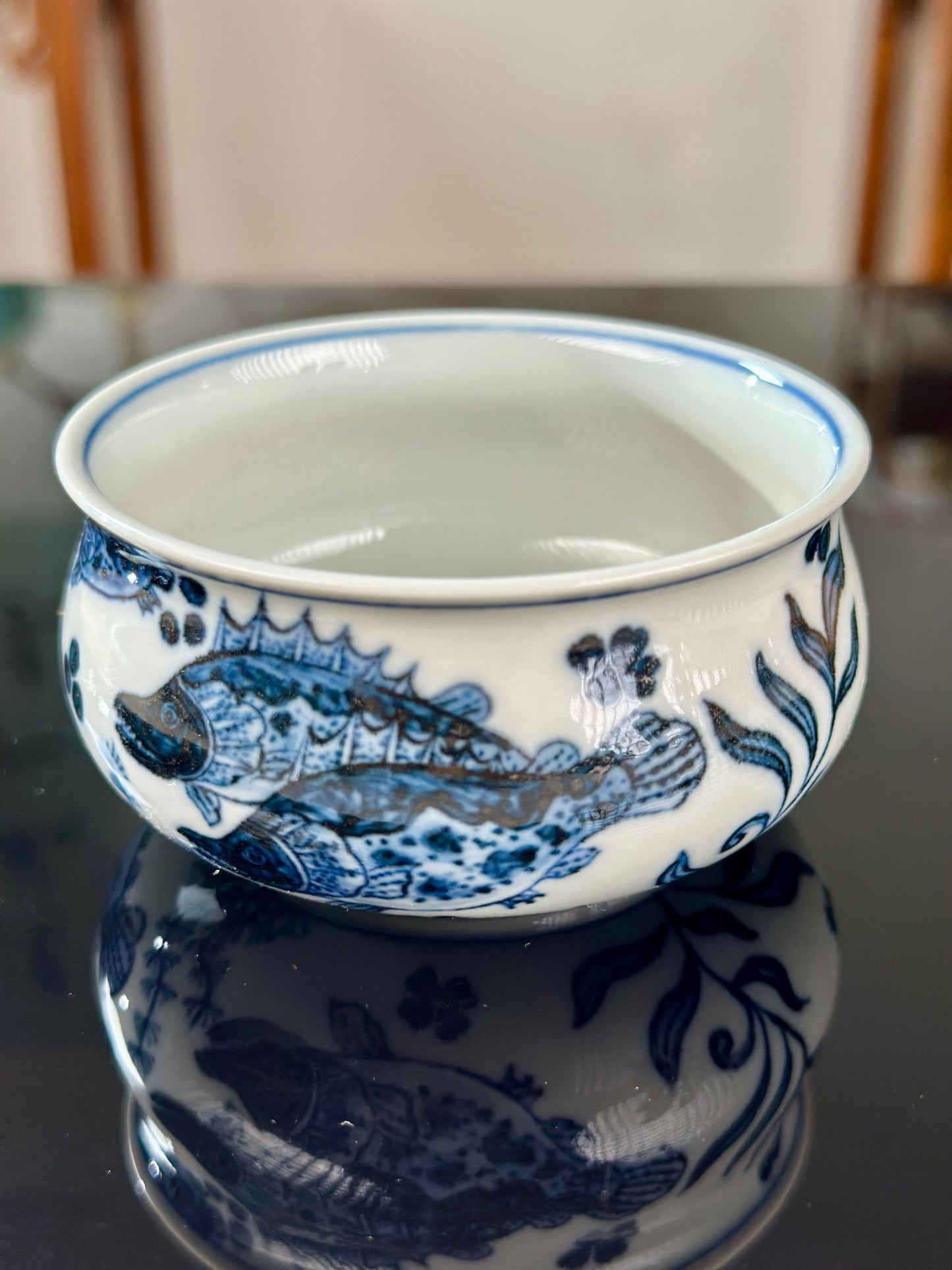 Handpainted Chinese Traditional Fish Imitating Yuan Dynasty Style Blue White Porcelain Teapot Jingdezhen Gaiwan