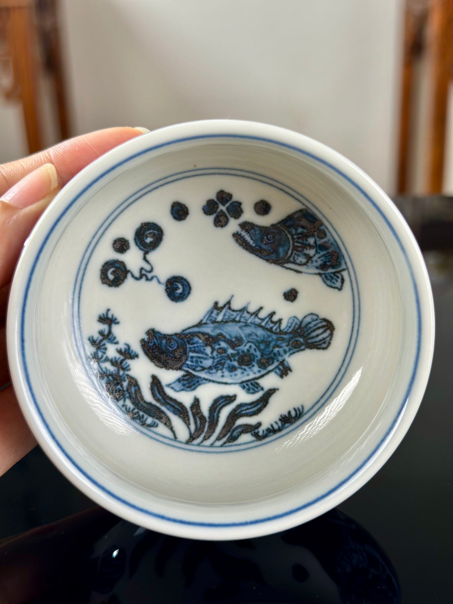 Handpainted Chinese Traditional Fish Imitating Yuan Dynasty Style Blue White Porcelain Teapot Jingdezhen Gaiwan