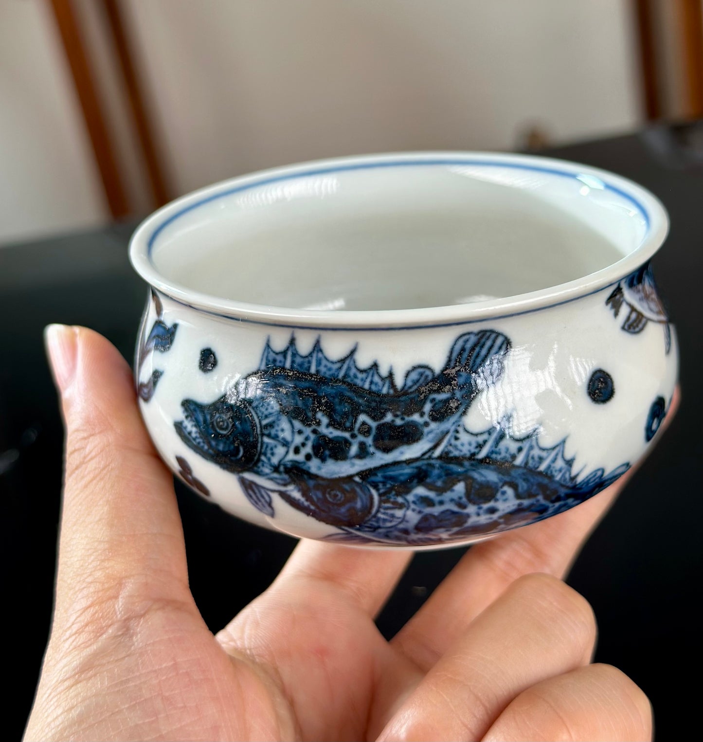 Handpainted Chinese Traditional Fish Imitating Yuan Dynasty Style Blue White Porcelain Teapot Jingdezhen Gaiwan