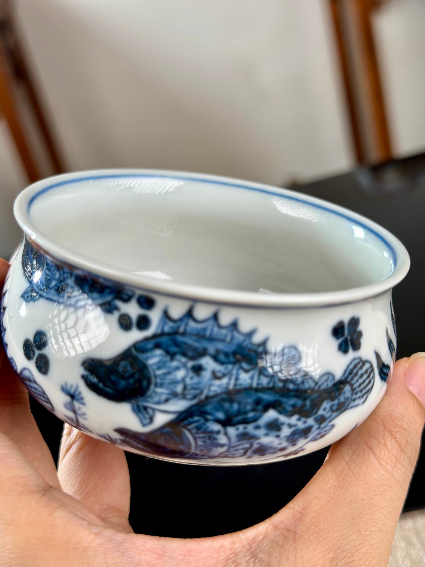 Handpainted Chinese Traditional Fish Imitating Yuan Dynasty Style Blue White Porcelain Teapot Jingdezhen Gaiwan