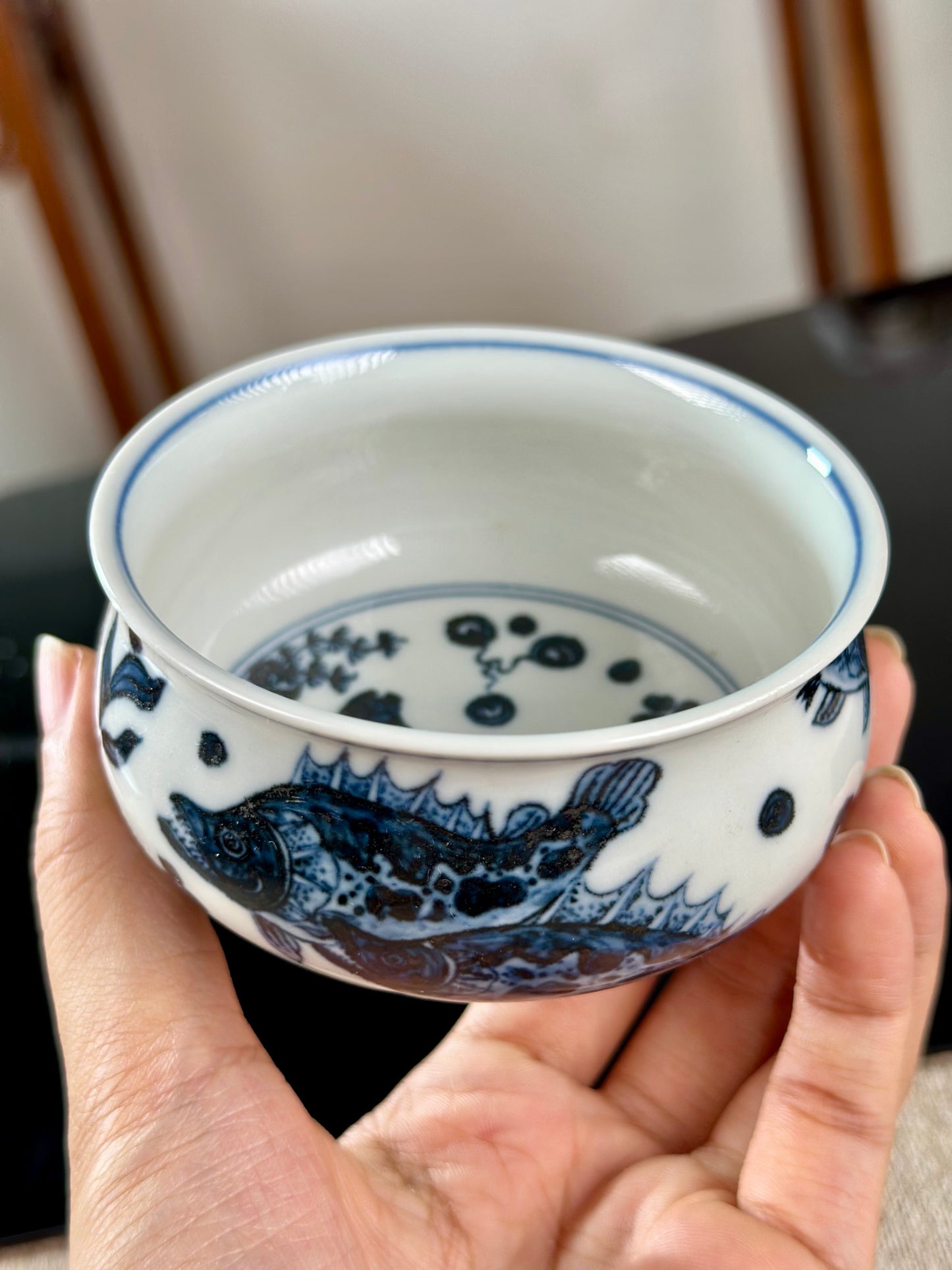 Handpainted Chinese Traditional Fish Imitating Yuan Dynasty Style Blue White Porcelain Teapot Jingdezhen Gaiwan