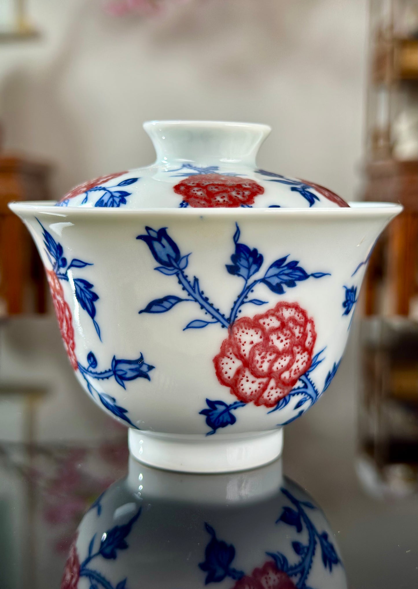 Hand Painted Chinese Landscape Blue and White Porcelain Underglaze Red Porecelain Teacup Jingdezhen Master Ceramic Artwork