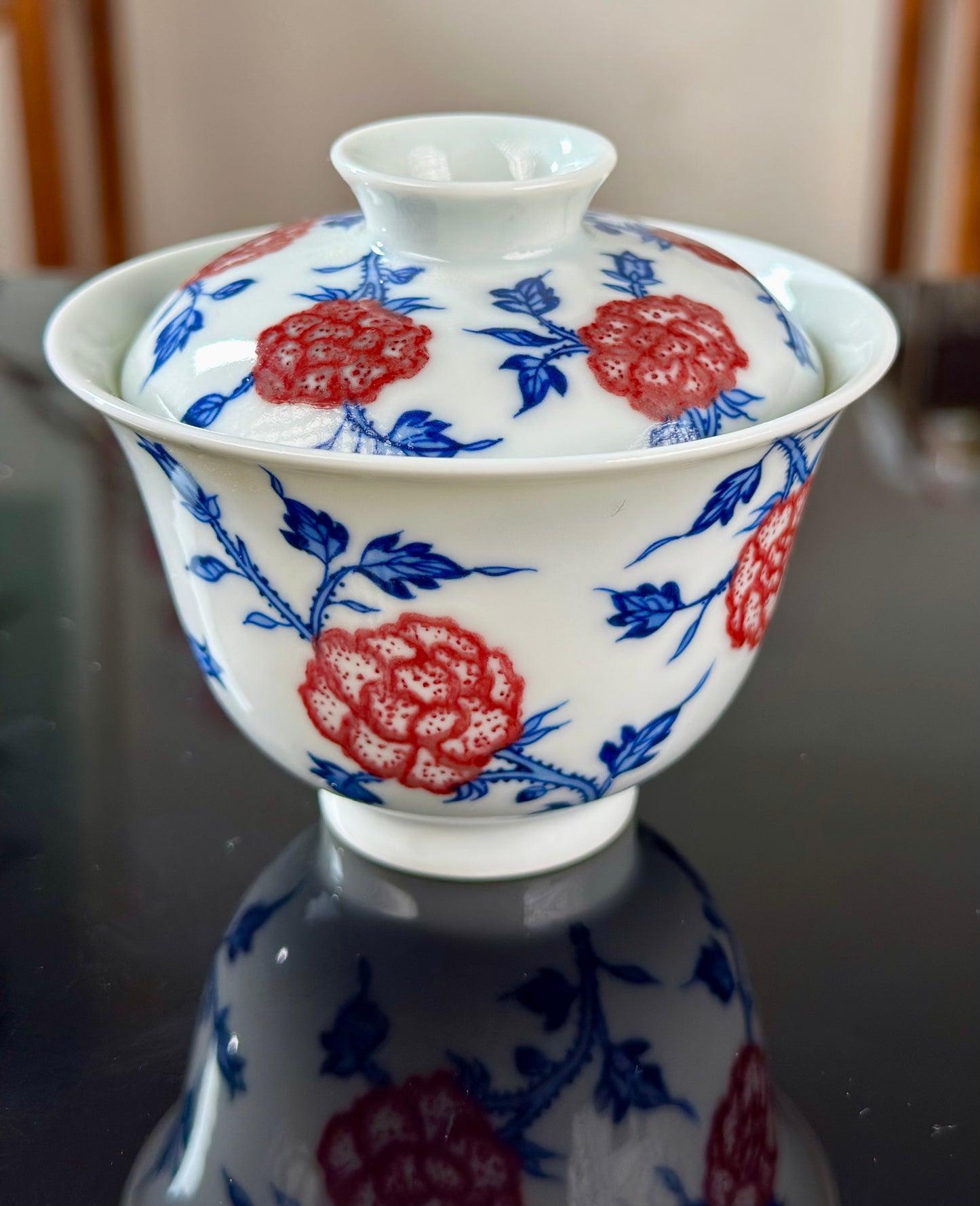 Hand Painted Chinese Landscape Blue and White Porcelain Underglaze Red Porecelain Teacup Jingdezhen Master Ceramic Artwork