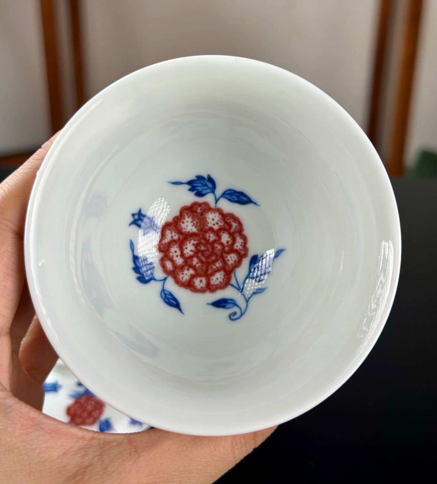 Hand Painted Chinese Landscape Blue and White Porcelain Underglaze Red Porecelain Teacup Jingdezhen Master Ceramic Artwork