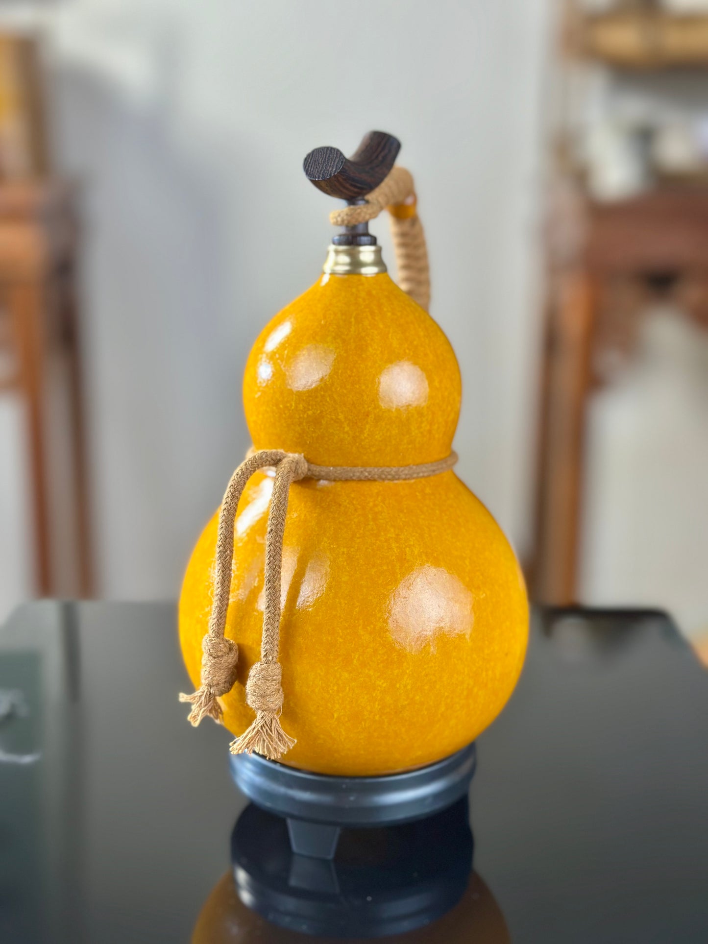 Hand dyed Golden Fengshui Ornament Chinese Lacquerware Hulu Natural Gourd Water Tea Container Classical Home Decor