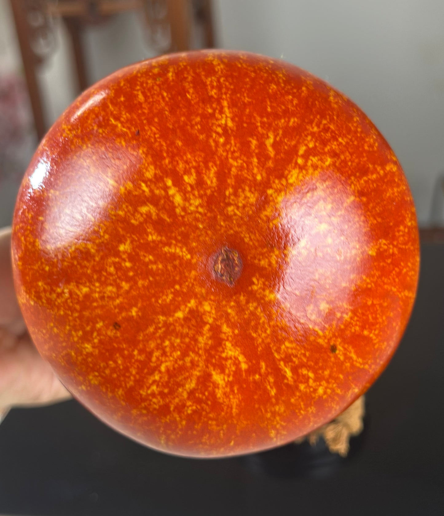 Hand dyed Orange Chinese Lacquerware Hulu Natural Gourd Water Tea Container  Fengshui Classical Home Decor