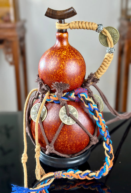 Hand dyed Brown Chinese Lacquerware Hulu Natural Gourd Water Tea Container Classical Home Decor