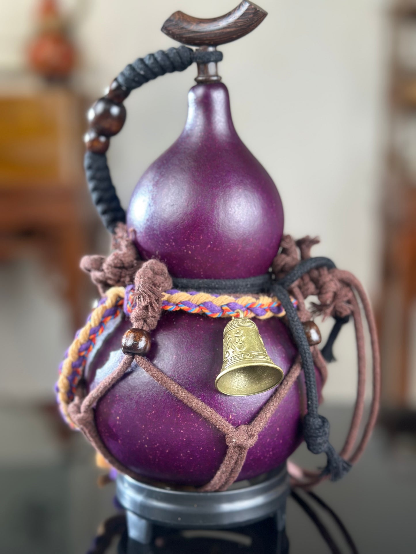 Hand dyed Royal Purple Chinese Lacquerware Fengshui Ornament Hulu Natural Gourd Water Tea Container Classical Home Decor