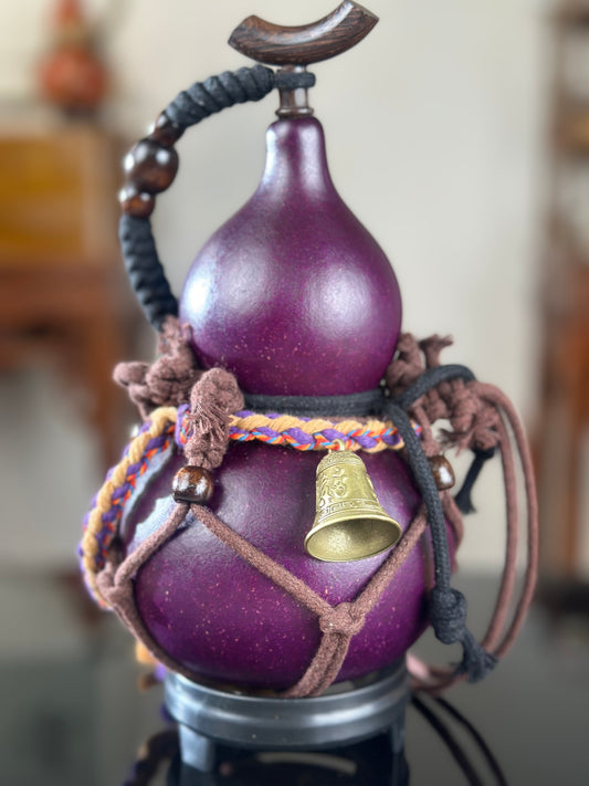 Hand dyed Royal Purple Chinese Lacquerware Hulu Natural Gourd Water Tea Container Classical Home Decor