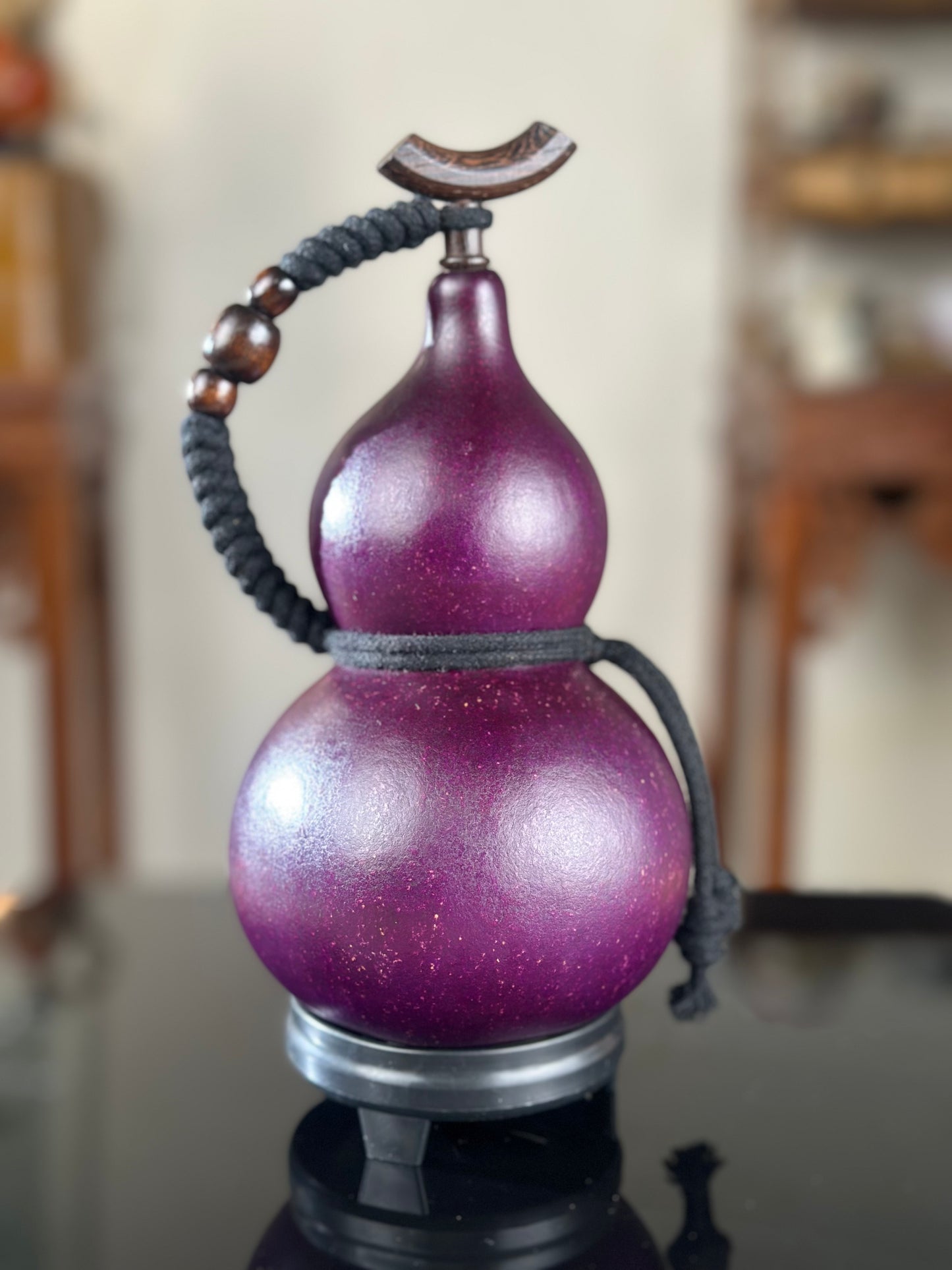 Hand dyed Royal Purple Chinese Lacquerware Fengshui Ornament Hulu Natural Gourd Water Tea Container Classical Home Decor
