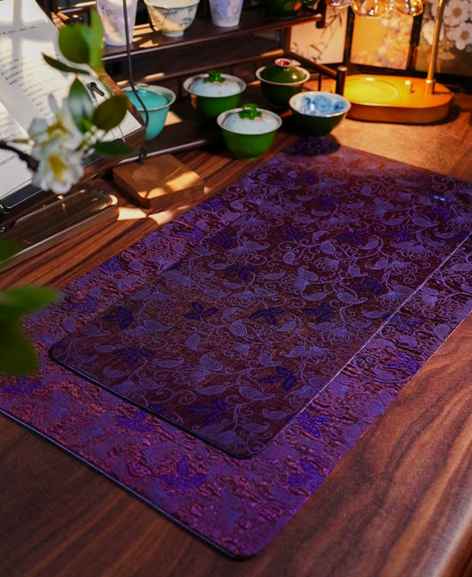Handmade Chinese Original Purple Flower Broade Pattern Tea Table Cloth Chaxi Chabu Tea Accessory