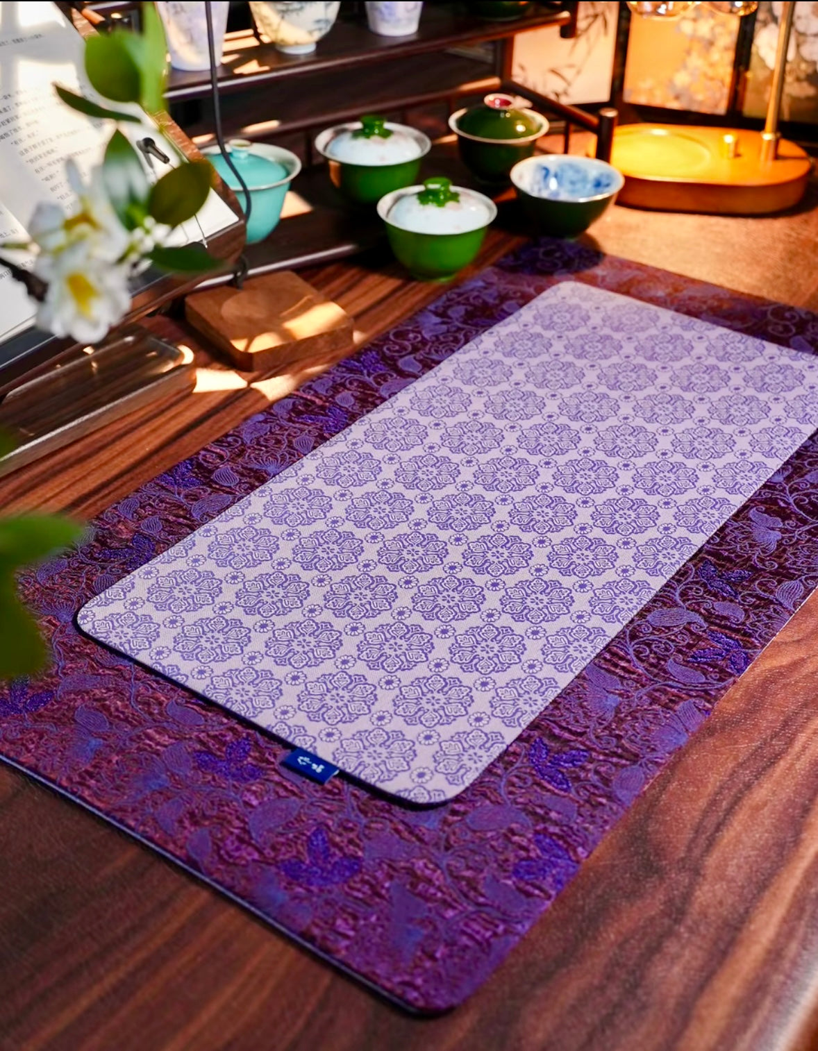 Handmade Chinese Original Purple Flower Broade Pattern Tea Table Cloth Chaxi Chabu Tea Accessory