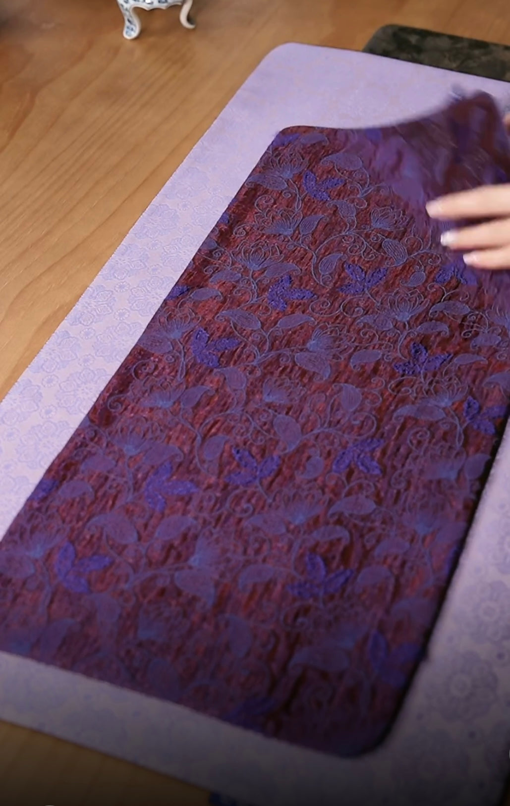 Handmade Chinese Original Purple Flower Broade Pattern Tea Table Cloth Chaxi Chabu Tea Accessory