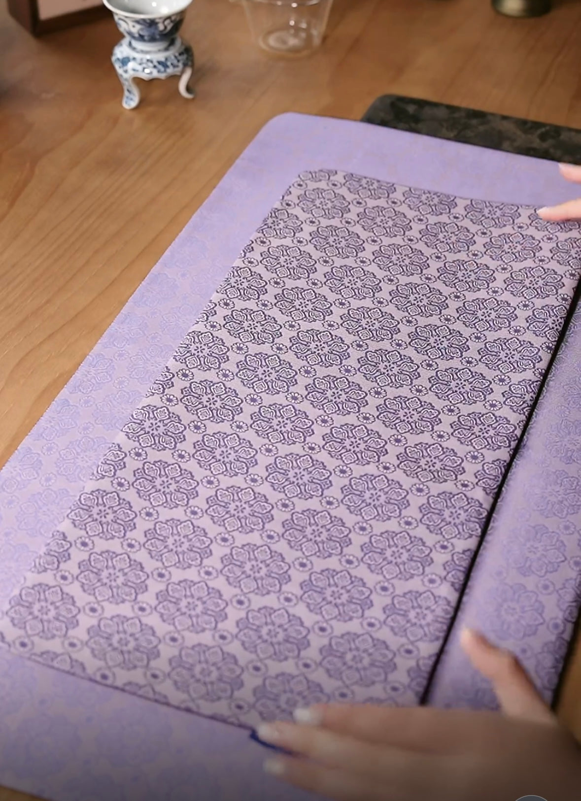 Handmade Chinese Original Purple Flower Broade Pattern Tea Table Cloth Chaxi Chabu Tea Accessory