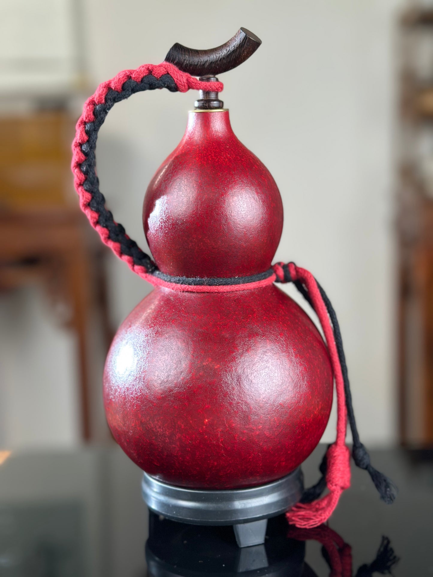 Hand dyed Golden Chinese Lacquerware Fengshui Ornament Hulu Natural Gourd Water Tea Container Classical Home Decor