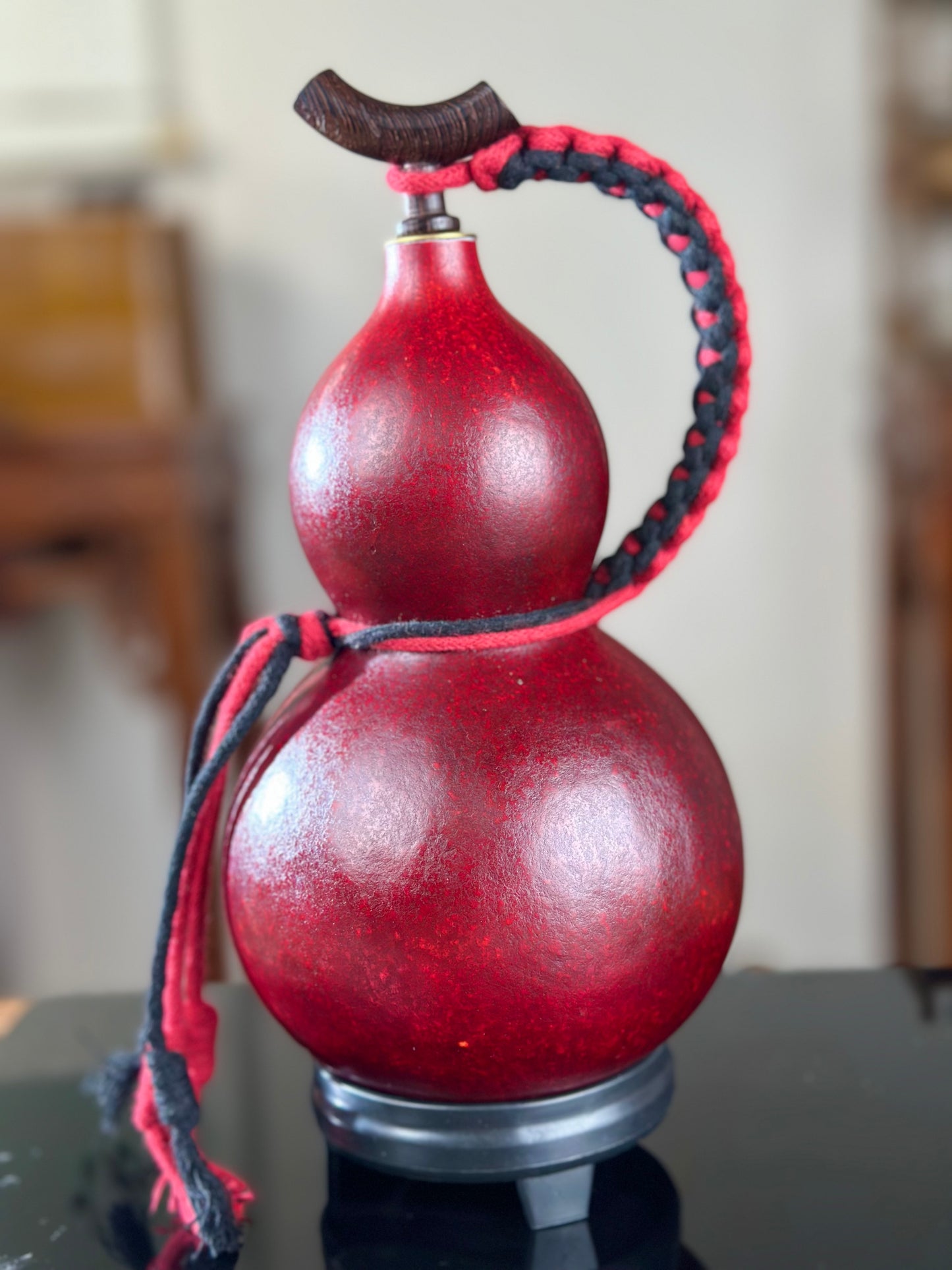 Hand dyed Golden Chinese Lacquerware Fengshui Ornament Hulu Natural Gourd Water Tea Container Classical Home Decor