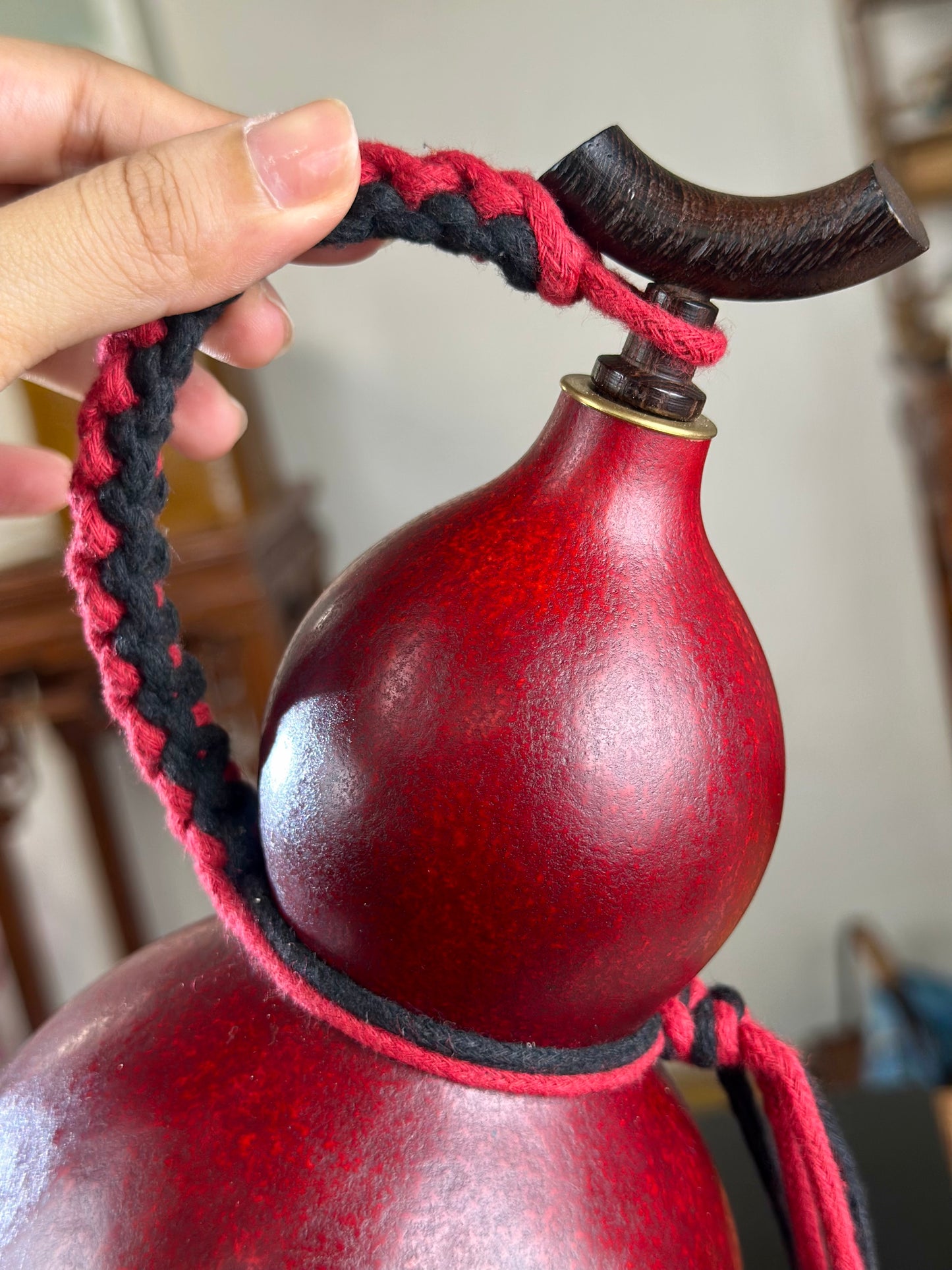 Hand dyed Golden Chinese Lacquerware Fengshui Ornament Hulu Natural Gourd Water Tea Container Classical Home Decor