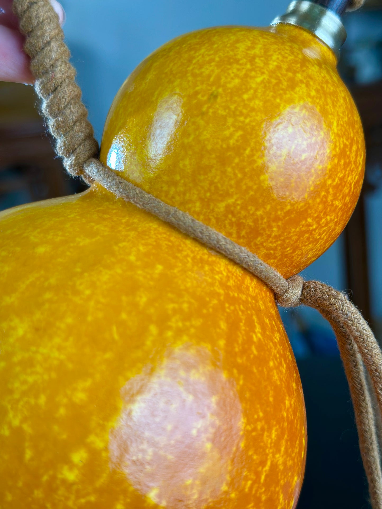 Hand dyed Fengshui Ornament Bright Orange Yellow Chinese Lacquerware Hulu Natural Gourd Water Tea Container Classical Home Decor