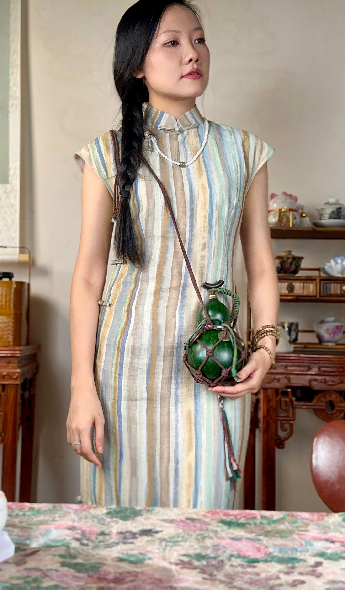 Hand dyed Woody Green Chinese Fengshui Ornament Lacquerware Hulu Natural Gourd Water Tea Container Classical Home Decor