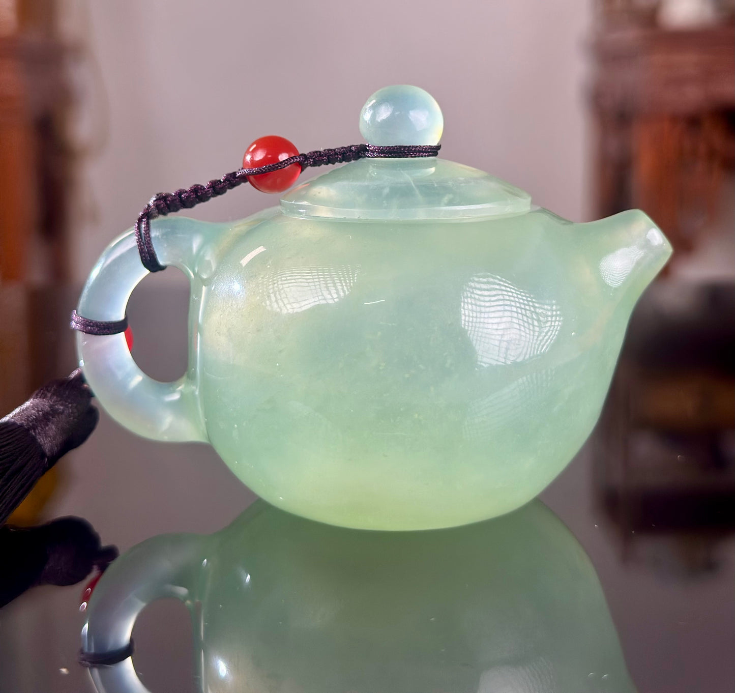 Handcrafted Chinese Xiuyu Authentic Jade Mini Xishi Shape Teapot Unique Artwork Jade Pot