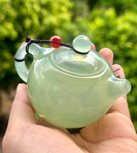 Handcrafted Chinese Xiuyu Authentic Jade Mini Xishi Shape Teapot Unique Artwork Jade Pot